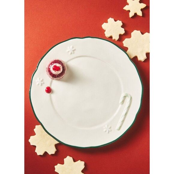 Anthropologie Holifaye Stoneware Dessert Plate Holiday Christmas Ivory Red NEW - Picture 3 of 6